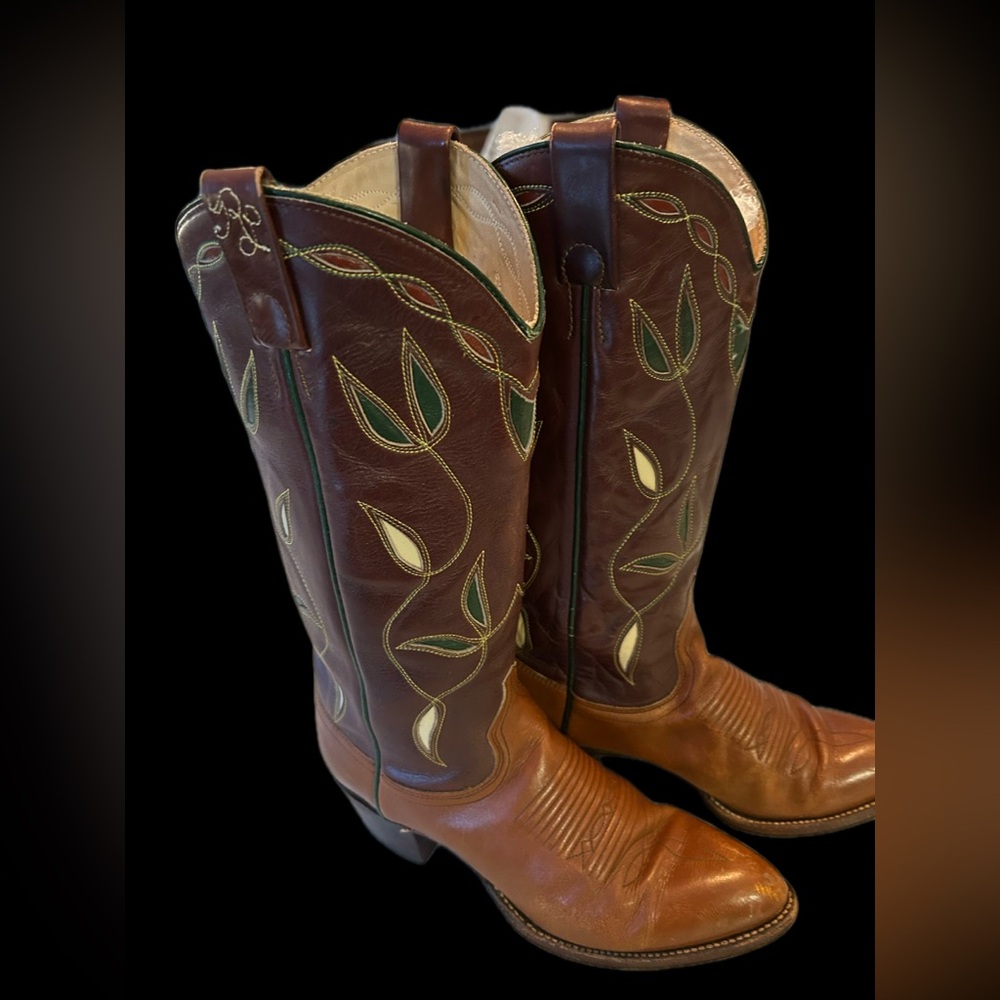 Vintage 1970 Ralph Lauren Brown and Tan Cowboy Boots